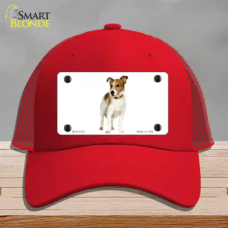 Jack Russell Terrier Dog Novelty License Plate Hat Mesh / Red