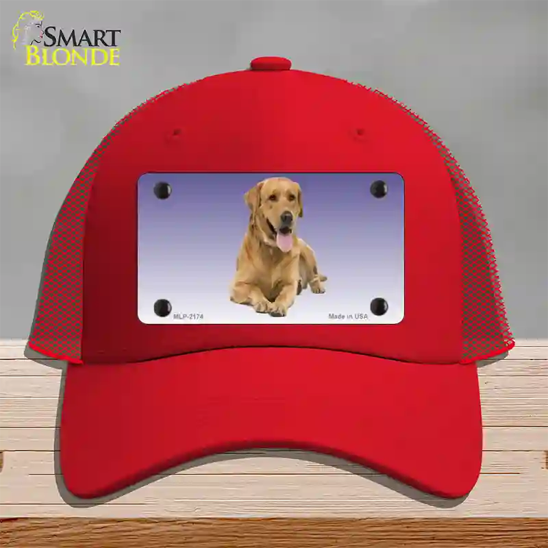 Yellow Labrador Retriever Dog Novelty License Plate Hat Mesh / Red