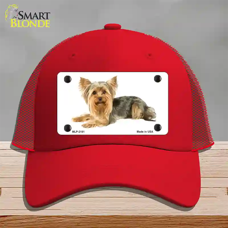 Yorkshire Terrier Dog Novelty License Plate Hat Mesh / Red