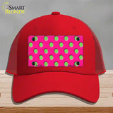 Lime Green Polka Dots Hot Pink Novelty License Plate Hat Mesh / Red