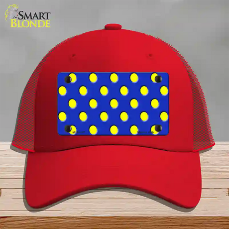 Yellow Polka Dots Royal Blue Novelty License Plate Hat Mesh / Red