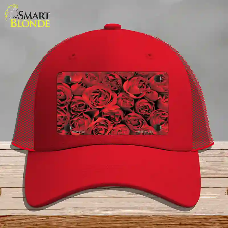 Red Roses Novelty License Plate Hat Mesh / Red