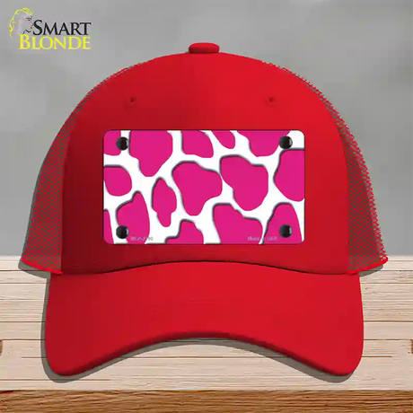 Pink White Giraffe Novelty License Plate Hat Mesh / Red