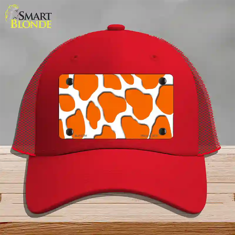 Orange White Giraffe Novelty License Plate Hat Mesh / Red