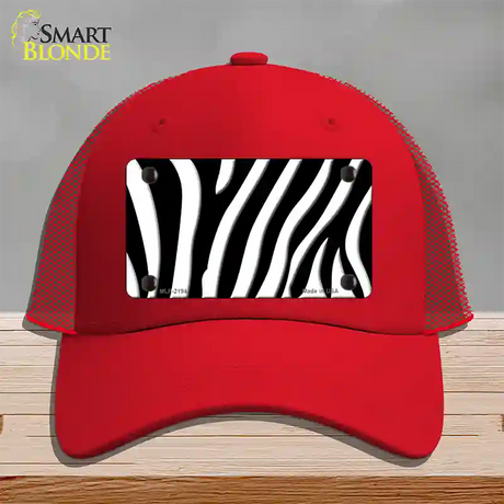 Black White Zebra Novelty License Plate Hat Mesh / Red