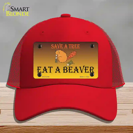 Save A Tree Eat a Beaver Novelty License Plate Hat Mesh / Red