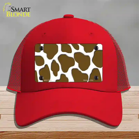 Brown White Giraffe Novelty License Plate Hat Mesh / Red