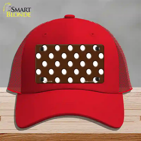 White Brown Polka DotsNovelty License Plate Hat Mesh / Red