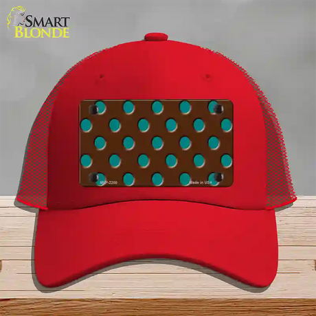 Teal Polka Dots Brown Novelty License Plate Hat Mesh / Red