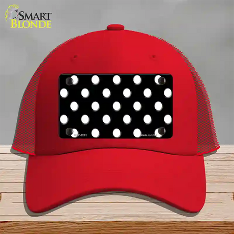 White Polka Dots Black Novelty License Plate Hat Mesh / Red