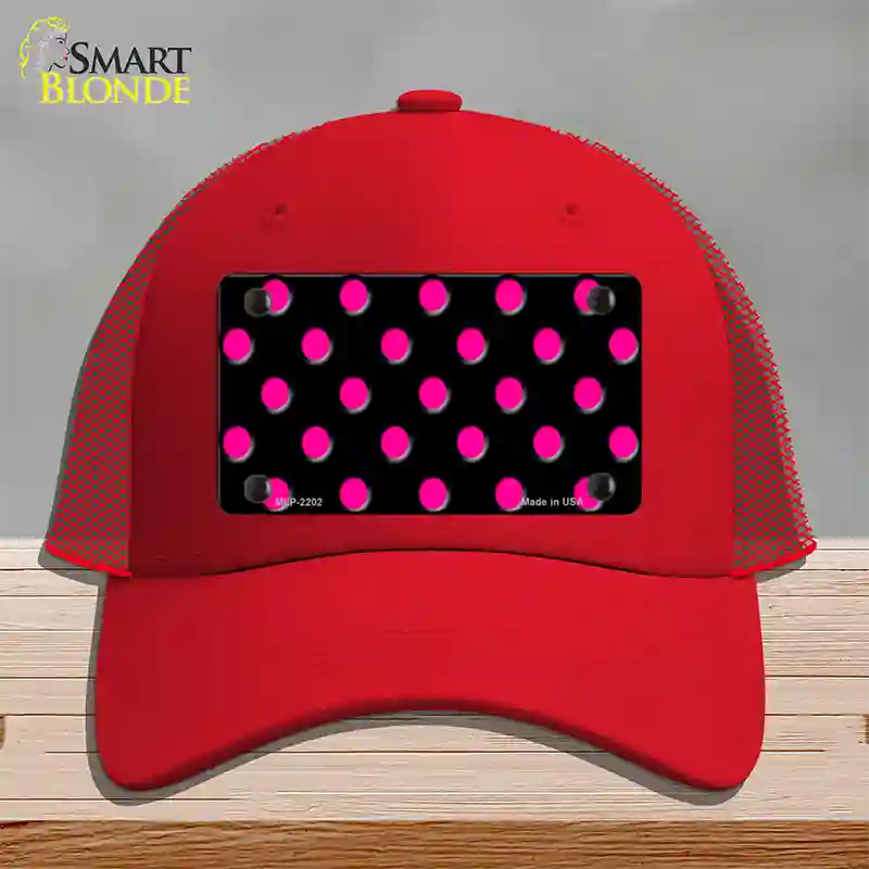 Hot Pink Polka Dots Black Novelty License Plate Hat Mesh / Red