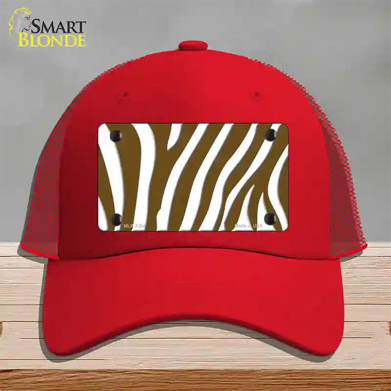 Brown White Zebra Novelty License Plate Hat Mesh / Red