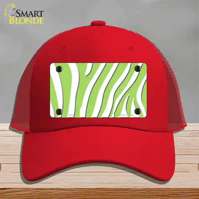 Lime Green White Zebra Novelty License Plate Hat Mesh / Red