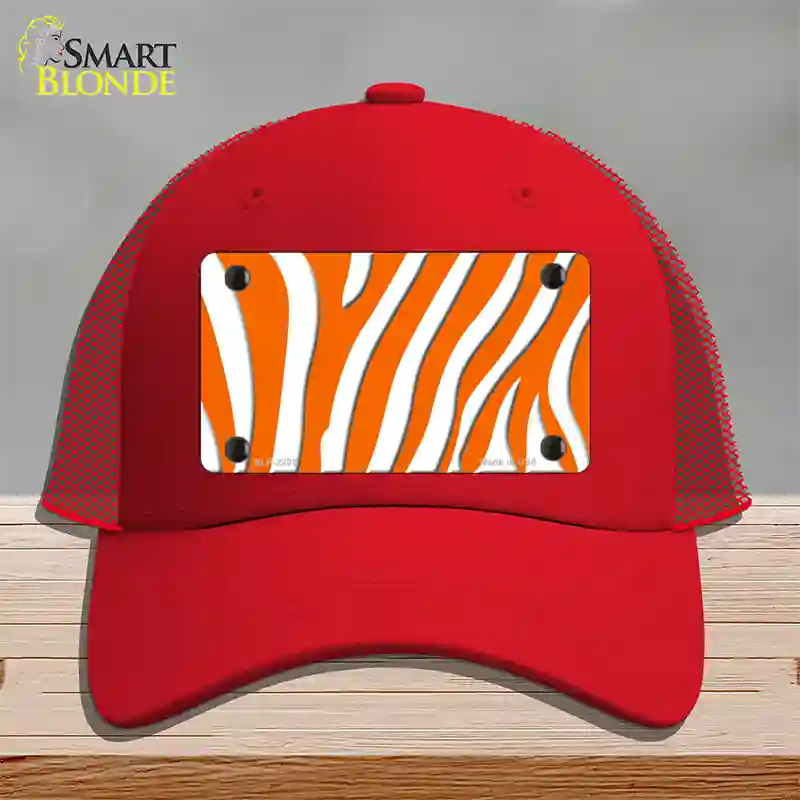 Orange White Zebra Novelty License Plate Hat Mesh / Red