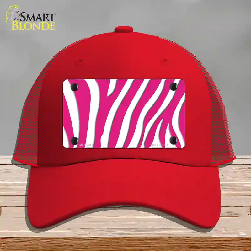 Hot Pink White Zebra Novelty License Plate Hat Mesh / Red