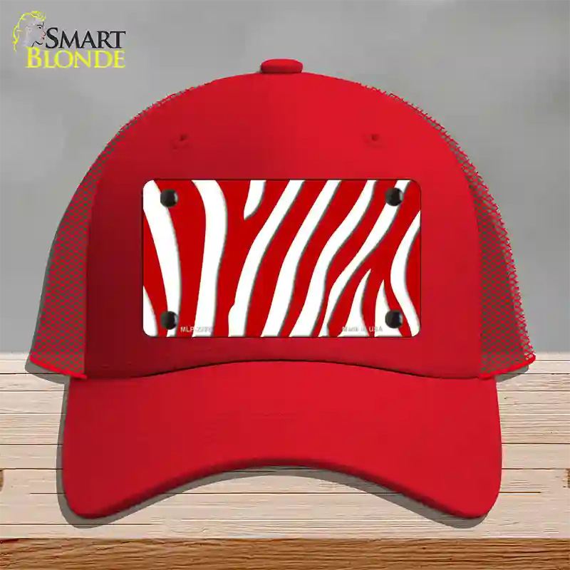 Red White Zebra Novelty License Plate Hat Mesh / Red