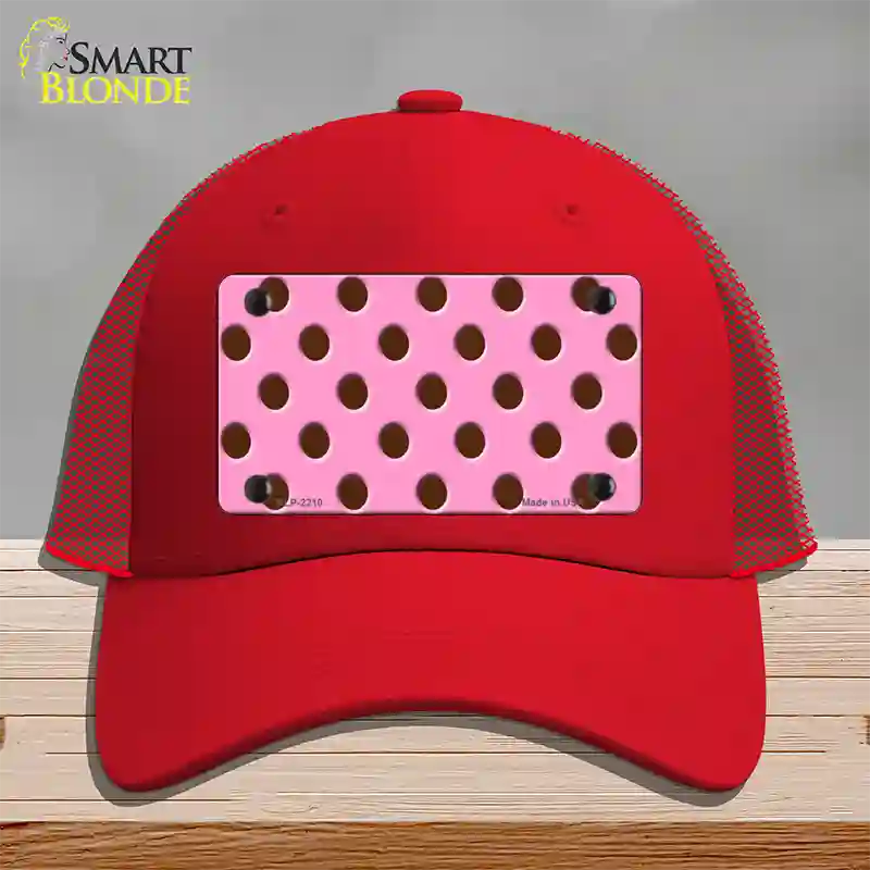 Chocolate Brown Polka Dots Pink Novelty License Plate Hat Mesh / Red