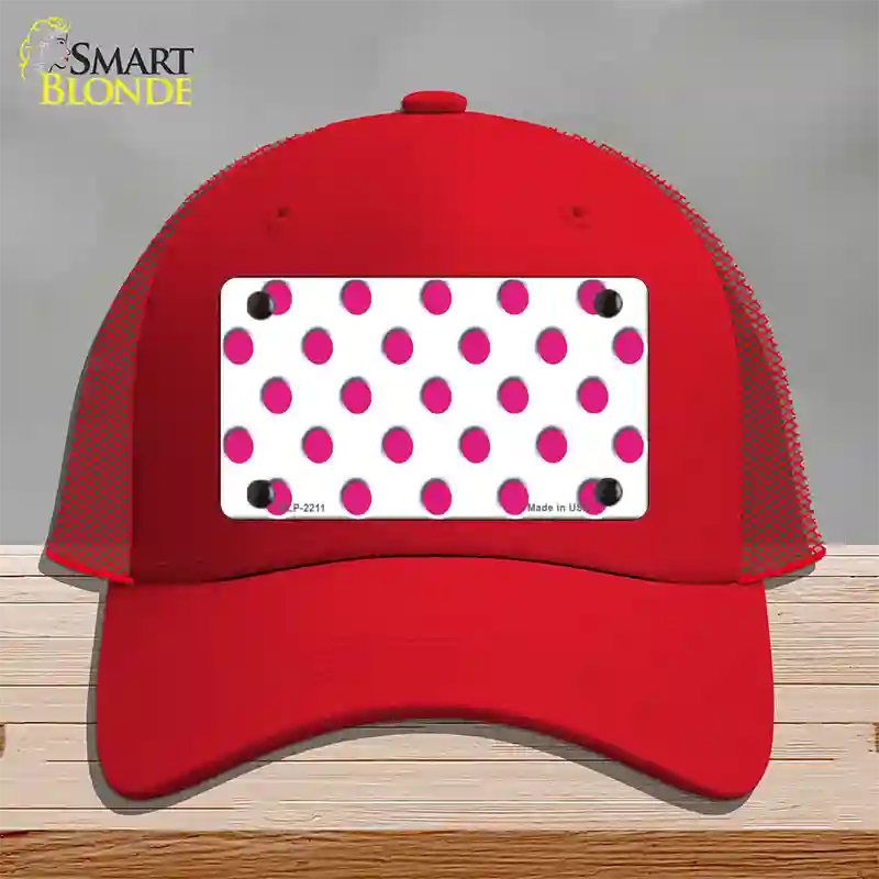 Hot Pink Polka Dots White Novelty License Plate Hat Mesh / Red