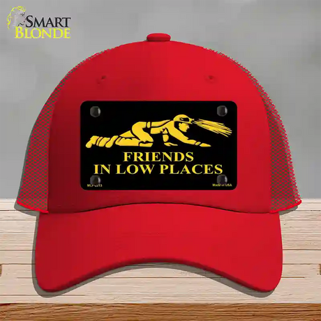 Miners Friends In Low Places Novelty License Plate Hat Mesh / Red