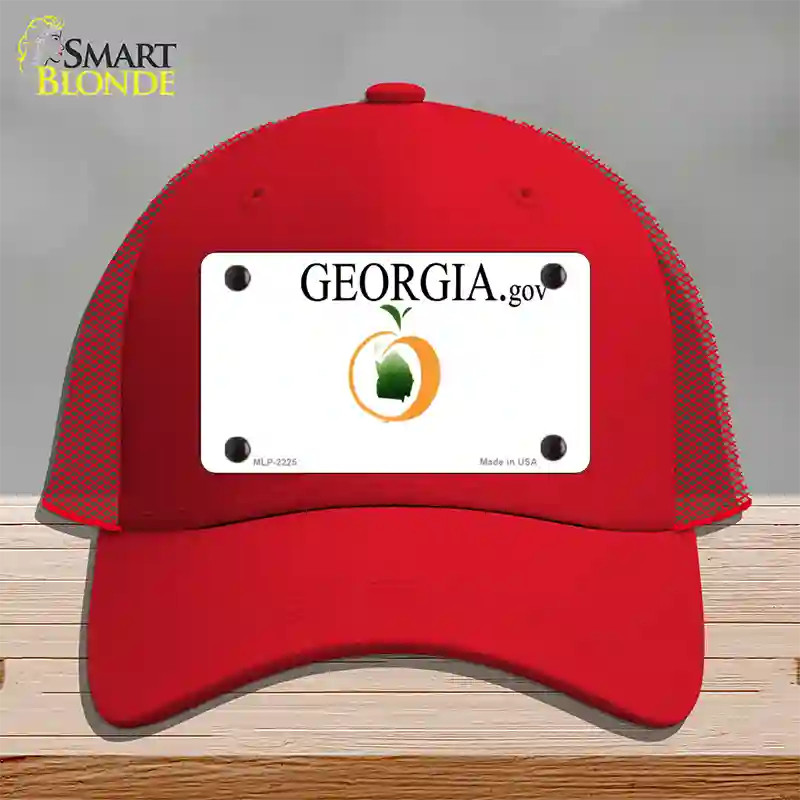 Georgia State Blank Novelty License Plate Hat Mesh / Red