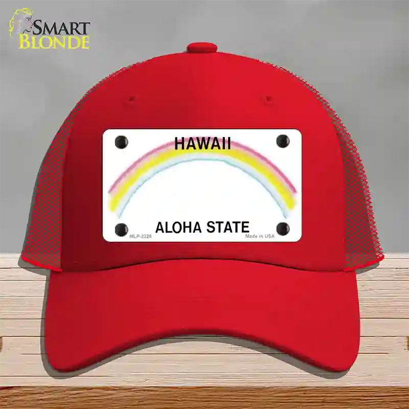 Hawaii State Blank Novelty License Plate Hat Mesh / Red