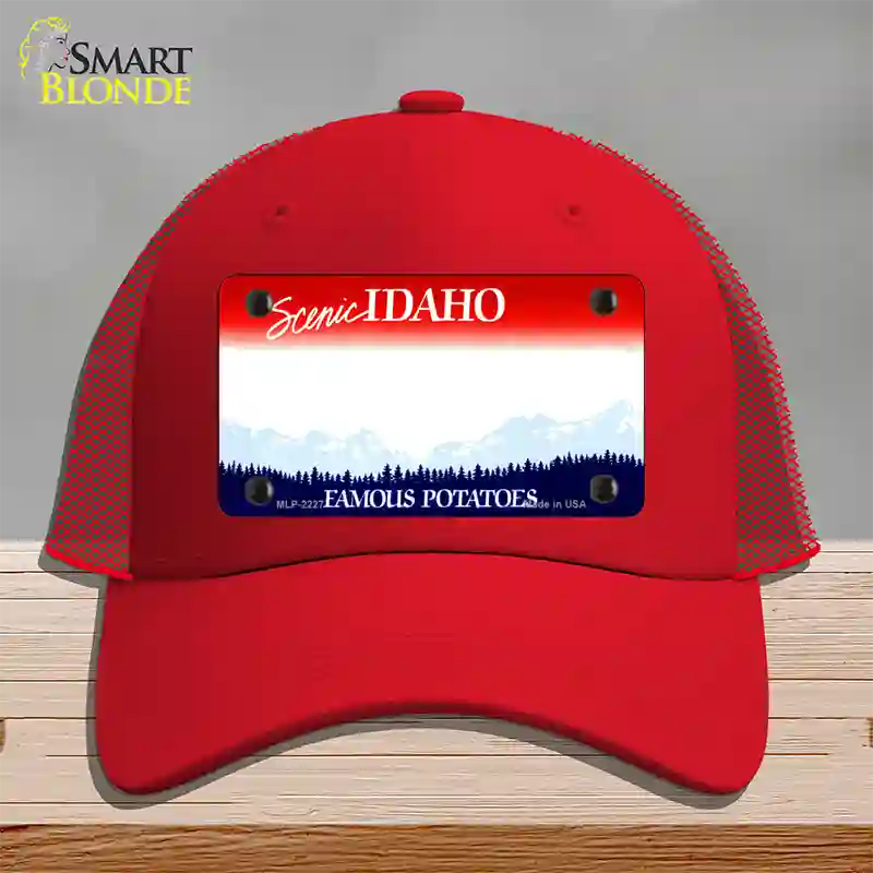 Idaho State Blank Novelty License Plate Hat Mesh / Red