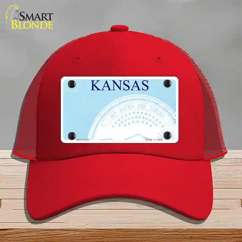 Kansas State Blank Novelty License Plate Hat Mesh / Red