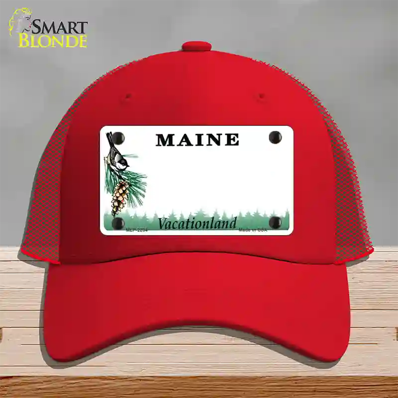 Maine State Blank Novelty License Plate Hat Mesh / Red