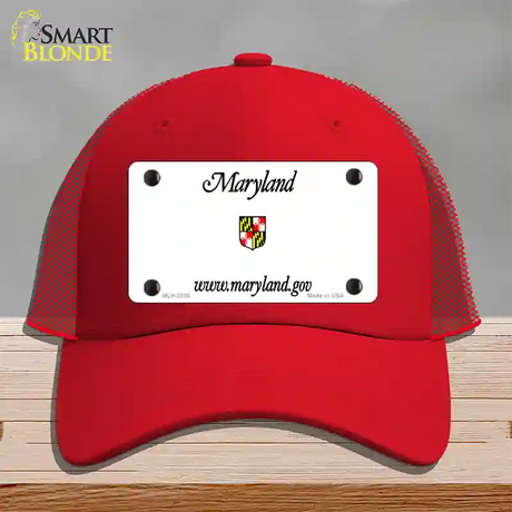 Maryland Gov State Blank Novelty License Plate Hat Mesh / Red