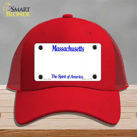 Massachusetts State Blank Novelty License Plate Hat Mesh / Red