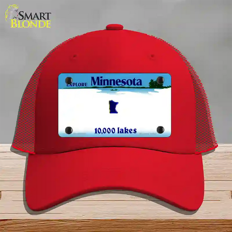 Minnesota State Blank Novelty License Plate Hat Mesh / Red