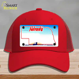 Nebraska State Blank Novelty License Plate Hat Mesh / Red