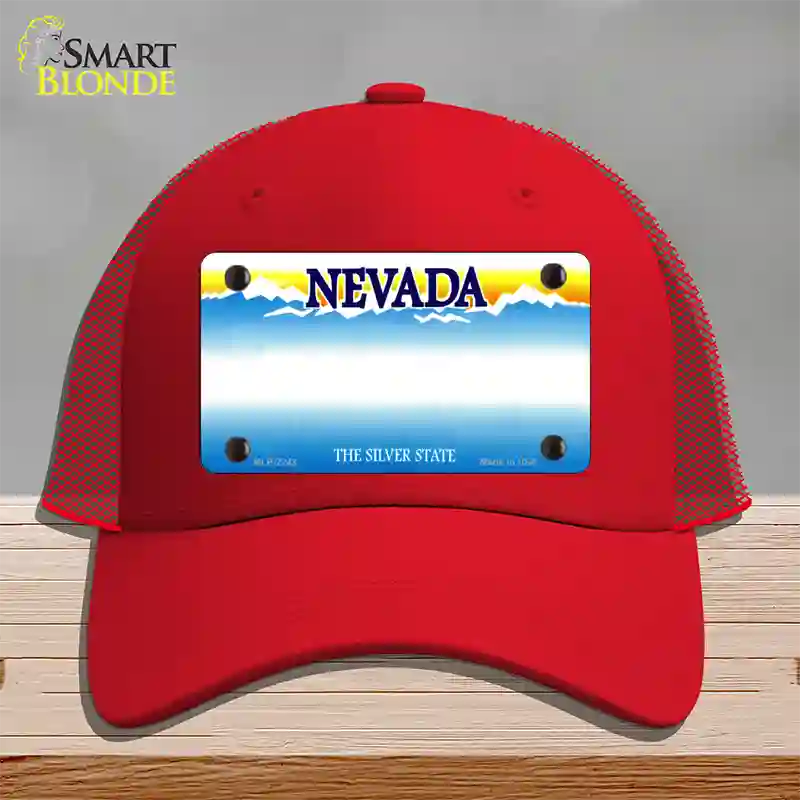 Nevada State Blank Novelty License Plate Hat Mesh / Red