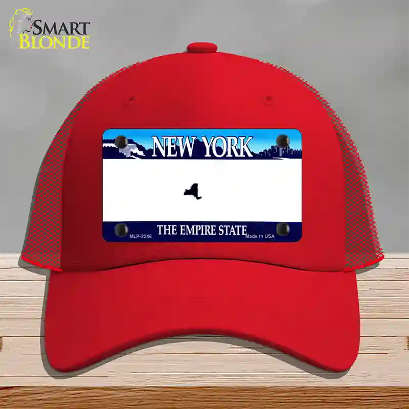 New York State State Blank Novelty License Plate Hat Mesh / Red