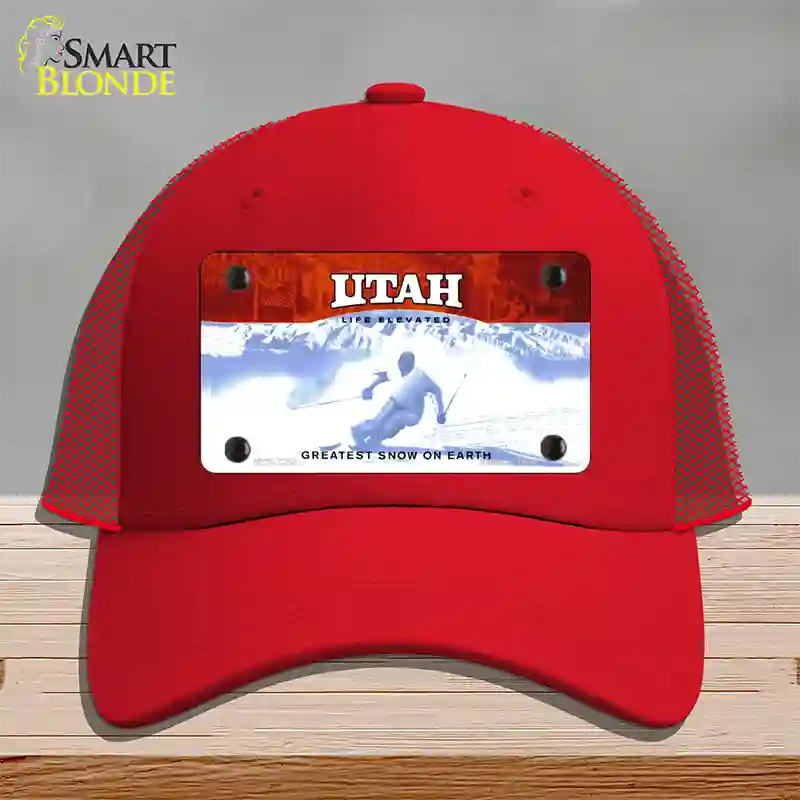 Utah State Blank Novelty License Plate Hat Mesh / Red