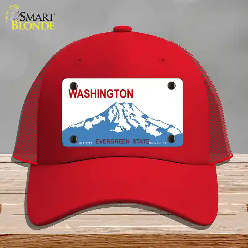 Washington State Blank Novelty License Plate Hat Mesh / Red