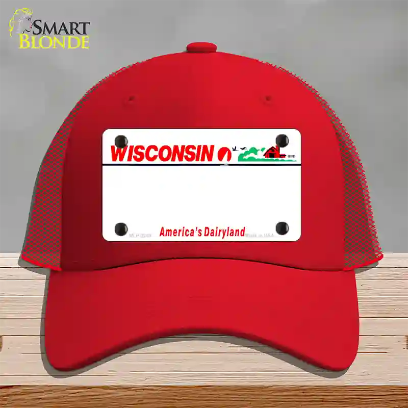 Wisconsin State Blank Novelty License Plate Hat Mesh / Red