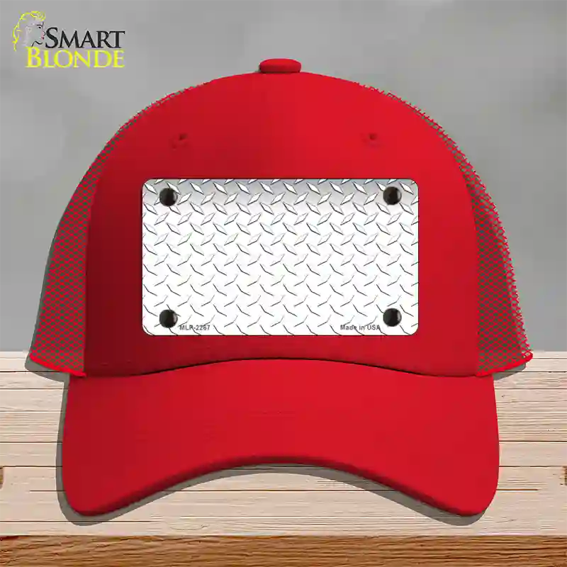 Diamond White Novelty License Plate Hat Mesh / Red