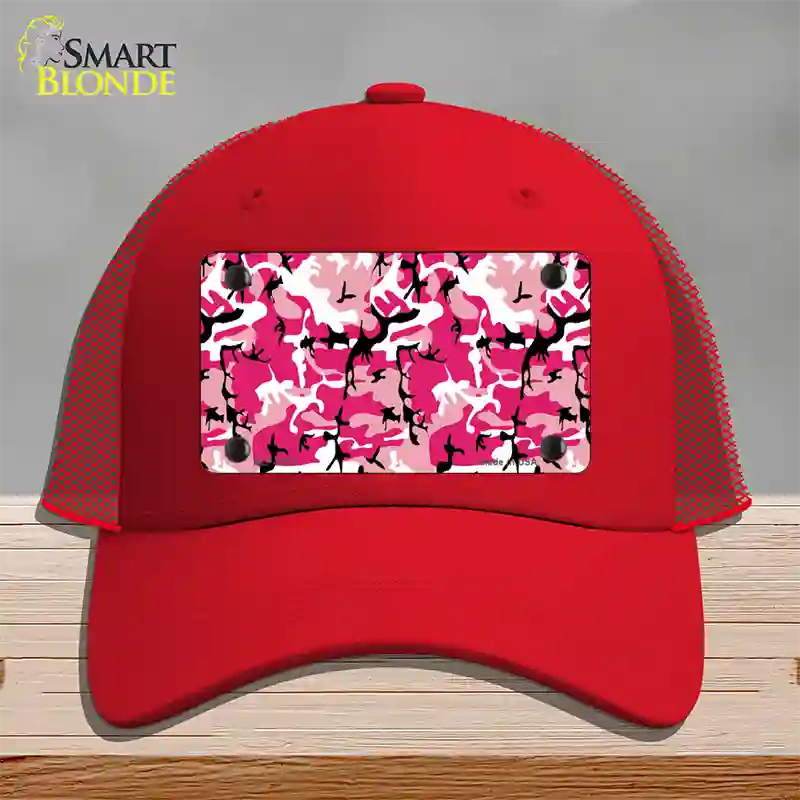 Pink Camouflage Novelty License Plate Hat Mesh / Red