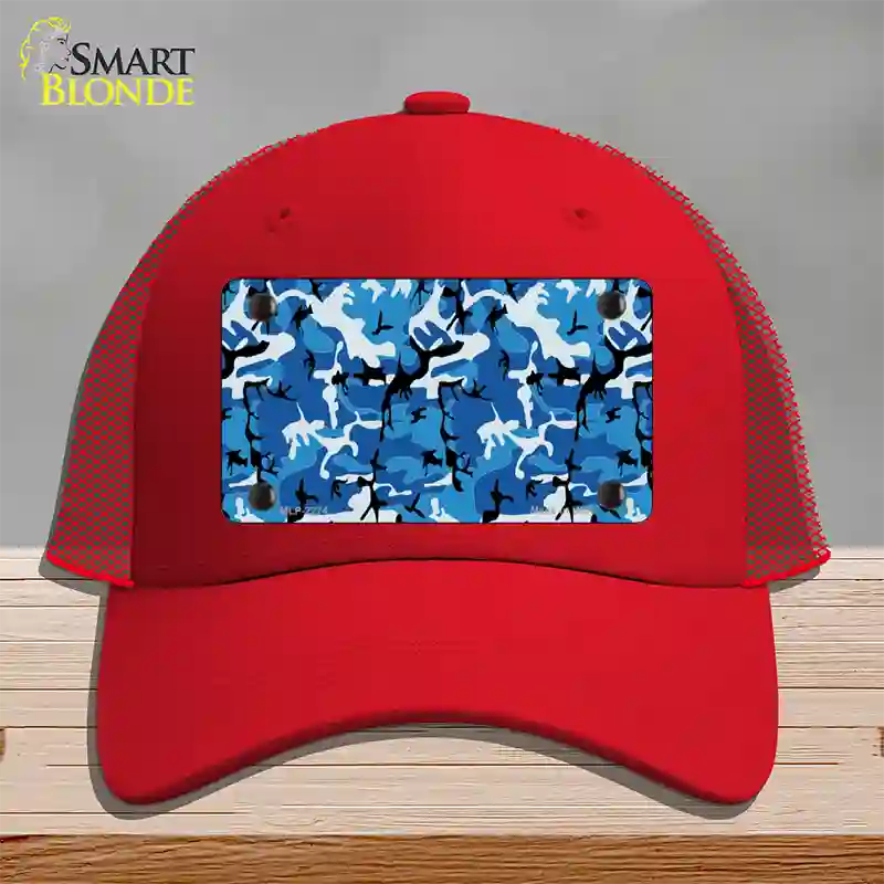 Blue Camouflage Novelty License Plate Hat Mesh / Red