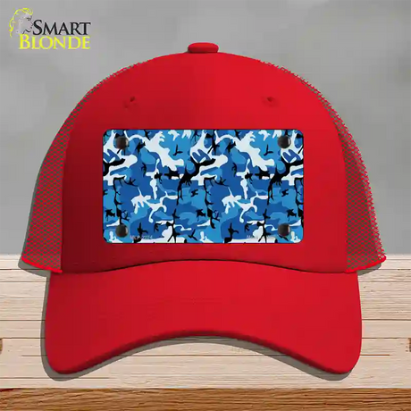 Blue Camouflage Novelty License Plate Hat Mesh / Red