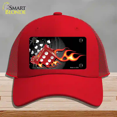 Fire Dice Flame Novelty License Plate Hat Mesh / Red