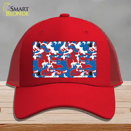 Patriotic Camouflage Novelty License Plate Hat Mesh / Red