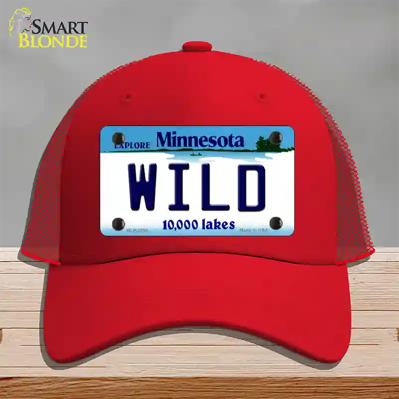 Wild Minnesota State Novelty License Plate Hat Mesh / Red