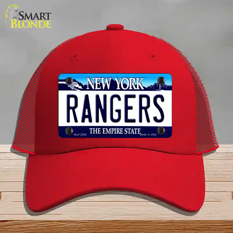 Rangers New York State Novelty License Plate Hat Mesh / Red