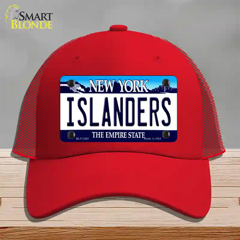 Islanders New York State Novelty License Plate Hat Mesh / Red