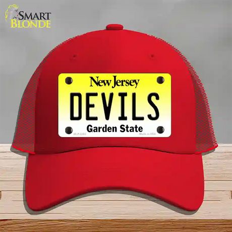 Devils New Jersey State Novelty License Plate Hat Mesh / Red