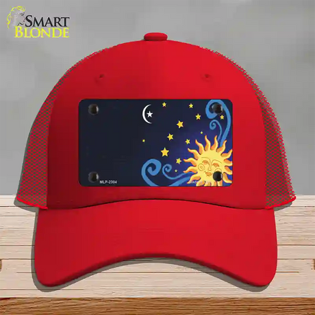 Celestial Sun Offset Novelty License Plate Hat Mesh / Red