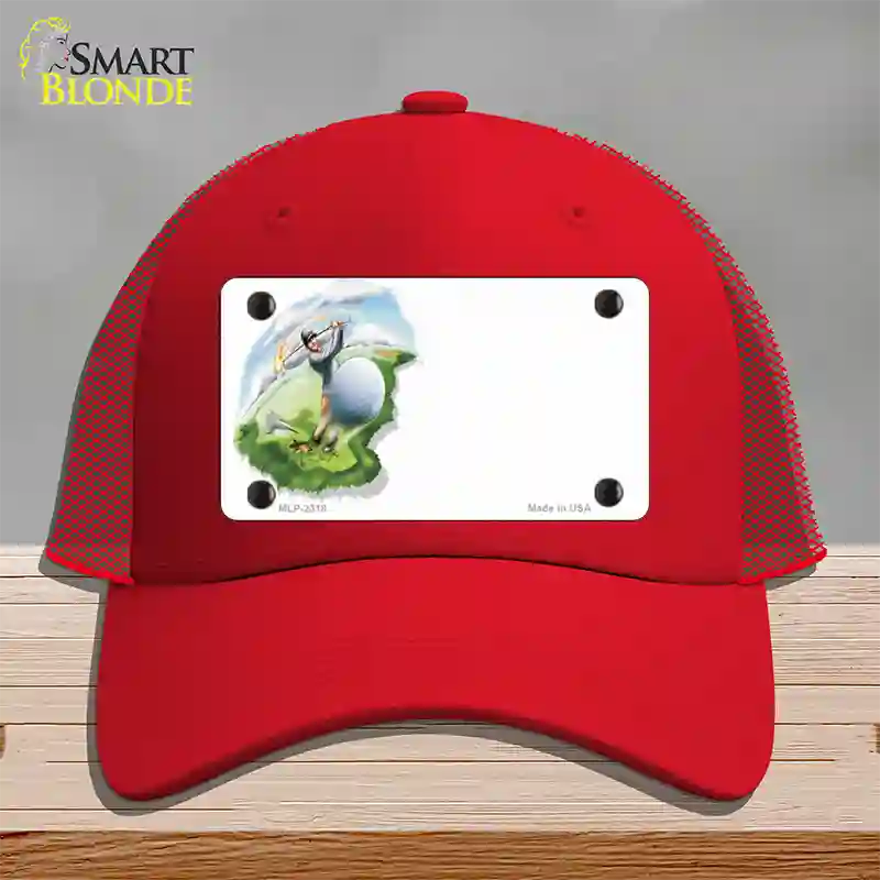 Golf Tee Shot Offset Novelty License Plate Hat Mesh / Red