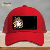 Fire Cross Offset Flat Novelty License Plate Hat Mesh / Red